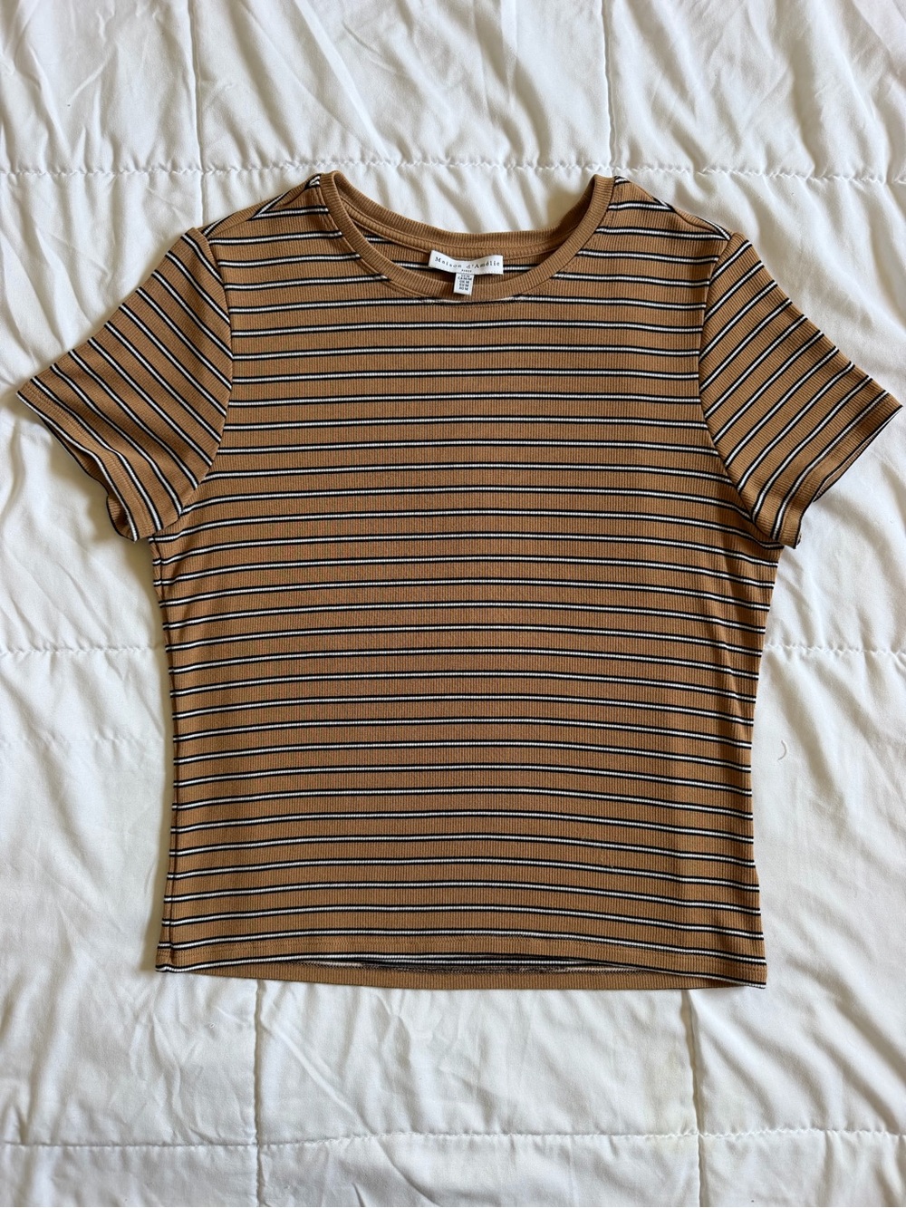 Maison d’Amelie Paris Womens M Striped Ribbed Modal Top Short Sleeve Fitted